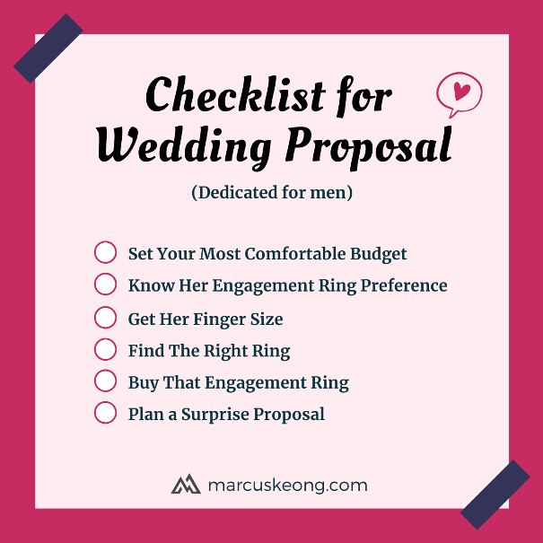 Checklist for wedding proposal, dedicated for men