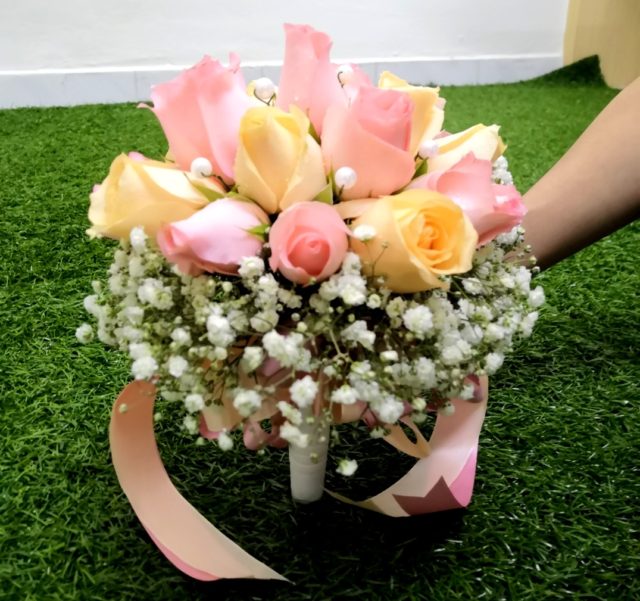 I bought this bouquet with pink & champagne color flowers