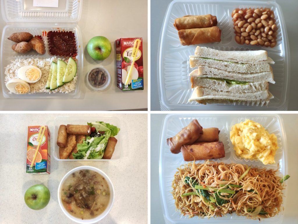 These are 4 of our breakfasts during quarantine in Malaysia. From Top Left, Nasi Lemak, Sandwich, Chicken Porridge and Fried Bihun.