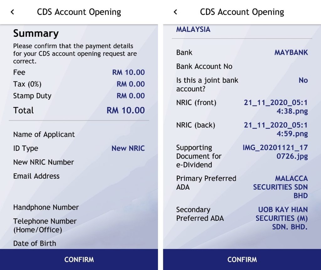 A summary page before you proceed to registration fee payment of RM10.