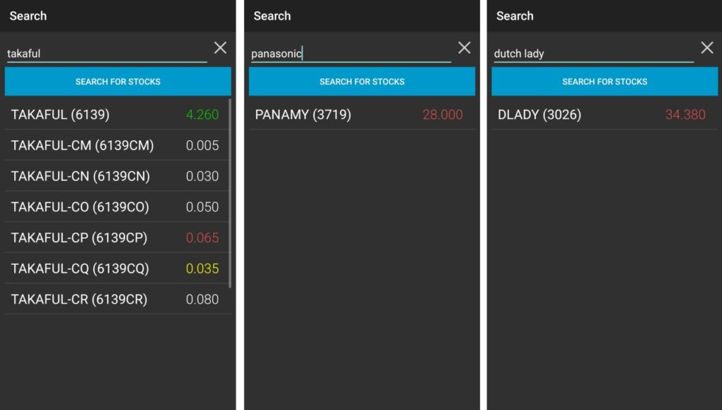 Search bar for stock in KLSE Screener App