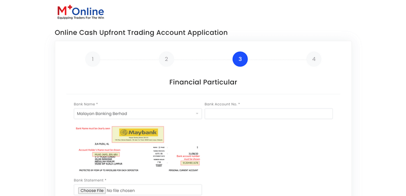 Step 3 of MPlus Online Brokerage Account Malaysia application