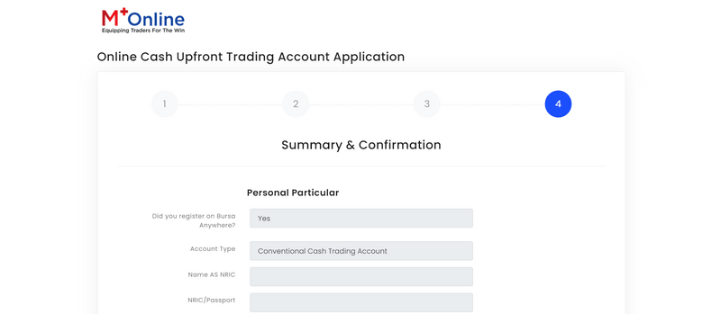Step 4 of MPlus Online Brokerage Account Malaysia application