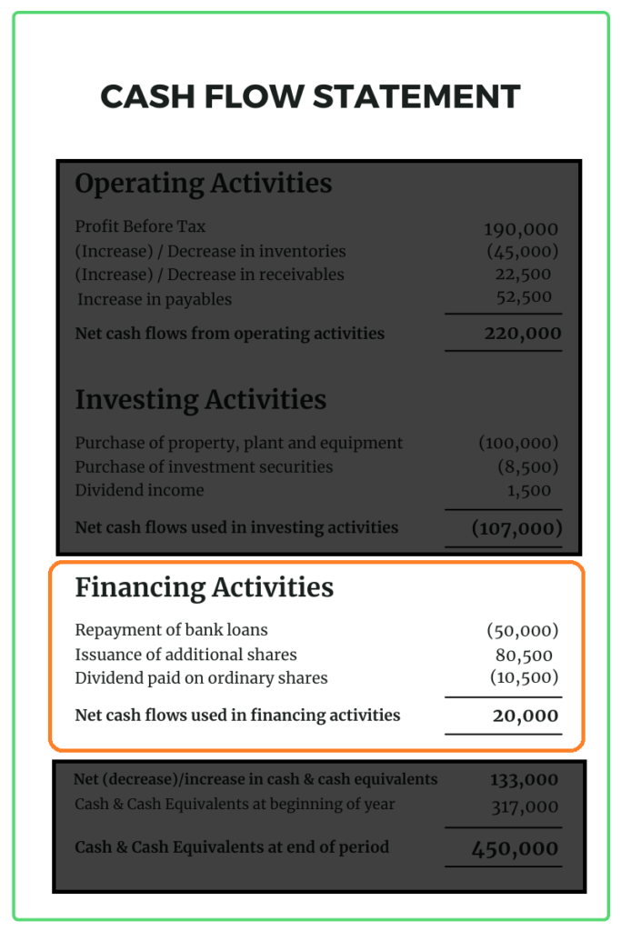 The financing activities in cash flow statement