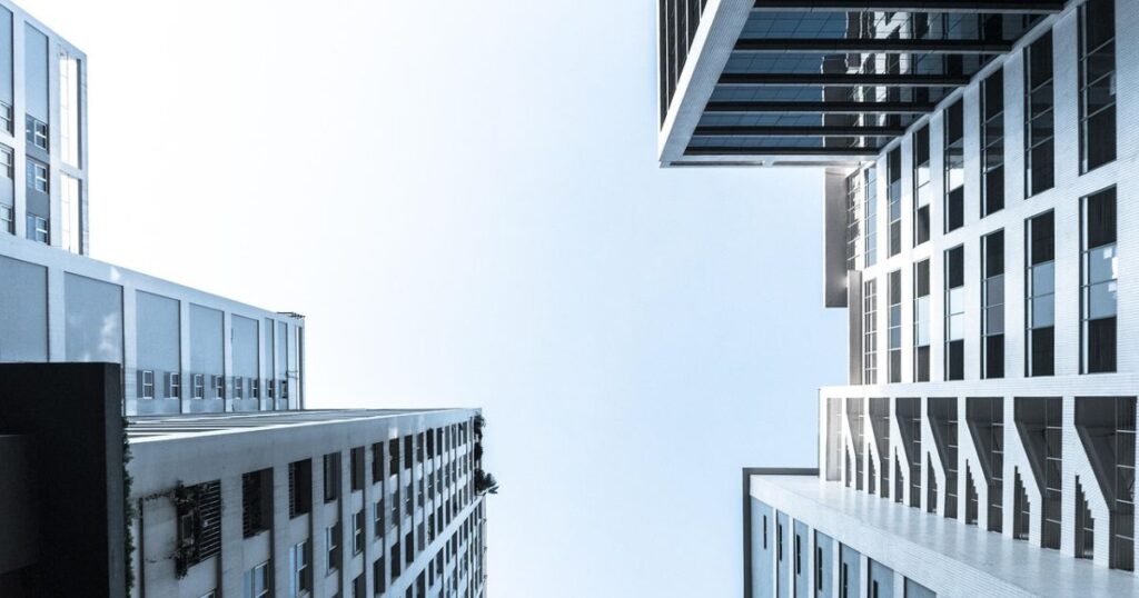 Bottom up view on skyscraper